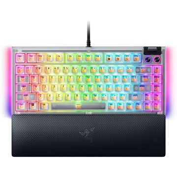Razer Tastatura Gaming Mecanica Razer BlackWidow V4 75% Phantom White Edition, USB-C, Chroma RGB, Switch Tactile and Quiet, Layout US, Multimedia Roll, Alb/Transparent