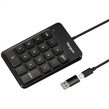 Targus Tastatura numerica (keypad) cu fir Targus AKP13GL, USB (USB-A / USB-C), Negru