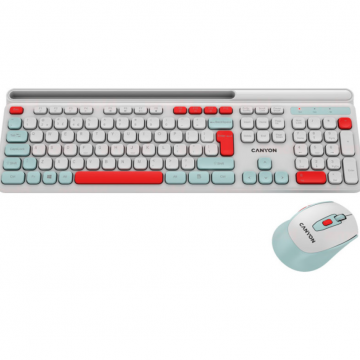 Canyon Kit Canyon CNS-HSETW5WT, Tastatura, USB, Wireless + Mouse Optic, USB, Alb-Rosu