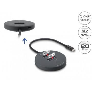 Docking station USB 20 Gbps pentru 2 x M.2 NVMe PCIe SSD cu functie de Clona, Delock 64364