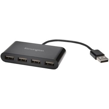 Kensington USB HUB Kensington K39120EU, USB 2.0 x 4, conectare prin USB 2.0, cablu 0.1 m, Negru