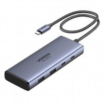 Ugreen USB HUB Ugreen KF2349430, USB-C la 3x USB-C, 2x USB, 2x HDMI, 4K 60Hz, 10Gpbs, PD100W, Gri