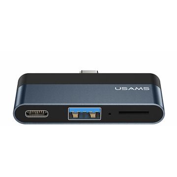 Usams USB HUB Usams KF234376, Type-C la 1xUSB, Type-C, Micro SD, Gri