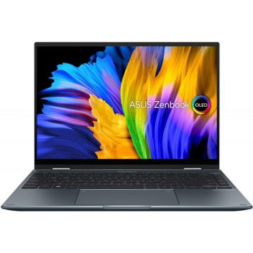 Laptop ASUS 14'' Zenbook 14 Flip OLED UP5401EA, 2.8K 90Hz TouchScreen, Procesor Intel® Core™ i5-1135G7 (8M Cache, up to 4.20 GHz), 8GB DDR4X, 512GB SSD, Intel Iris Xe, Win 11 Pro, Pine Grey