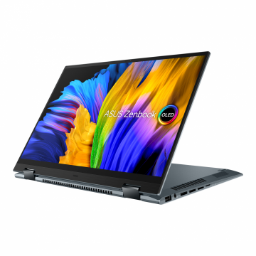 Laptop ASUS Zenbook Flip UP5401EA-KN701R, 14.0-inch TouchScreen, WQXGA+ (2880 x 1800), Intel® Core™ i7-1165G7 Processor 2.8 GHz (12M Cache, up to 4.7 GHz, 4 cores), 16GB, 1TB SSD, Intel® Iris Xe Graphics, Windows 10 Pro, Pine Grey