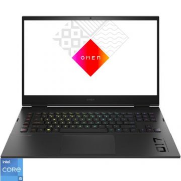 Laptop Gaming HP OMEN 17-ck0010nq, Procesor Intel® Core™ i5-11400H, 17.3inch Full HD, 16GB, 1TB SSD, NVIDIA® GeForce RTX™ 3060 6GB, Free DOS, Negru
