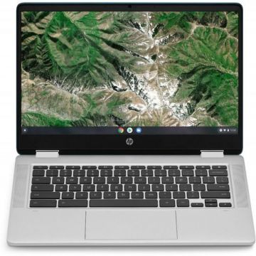 Laptop HP Chromebook x360 14a-ca0000nn (Procesor Intel® Pentium® Silver N5030 (4M Cache, up to 3.10 GHz) 14inch HD Touch, 4GB, 128GB eMMC, Intel® UHD Graphics 605, Chrome OS, Argintiu/Albastru)