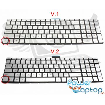 Tastatura argintie HP Pavilion 15 bc009nl iluminata layout US fara rama enter mic