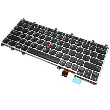 Tastatura Lenovo 00PA206 neagra cu rama argintie iluminata backlit