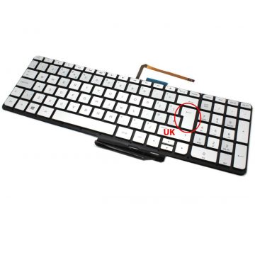 Tastatura ARGINTIE HP Envy X360 iluminata layout UK fara rama enter mare